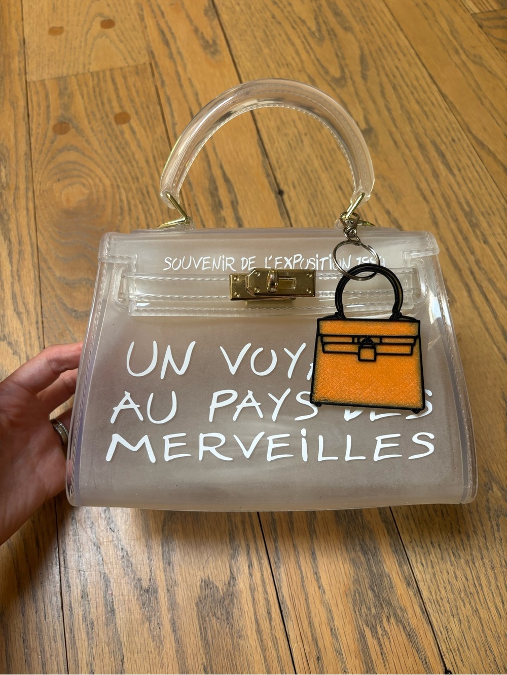 Clear Top-Handle PVC Tote with Orange Bag Charm